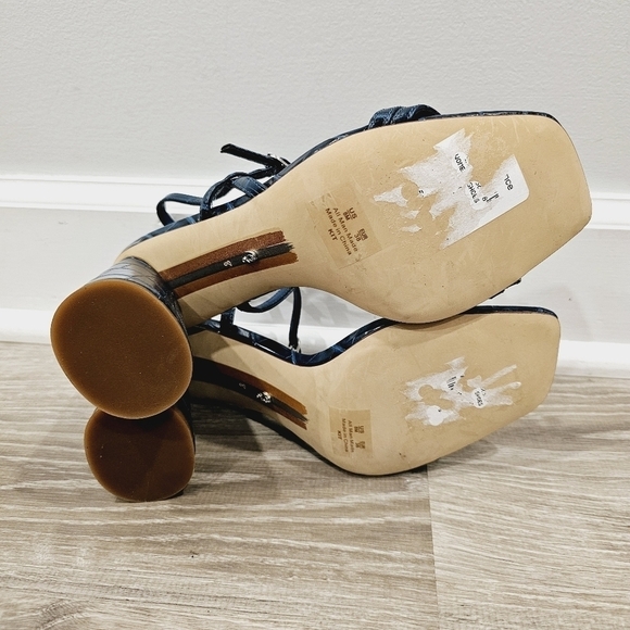 NEW Sam Edelman Kit Block Heel Blue Sandals - Picture 5 of 8